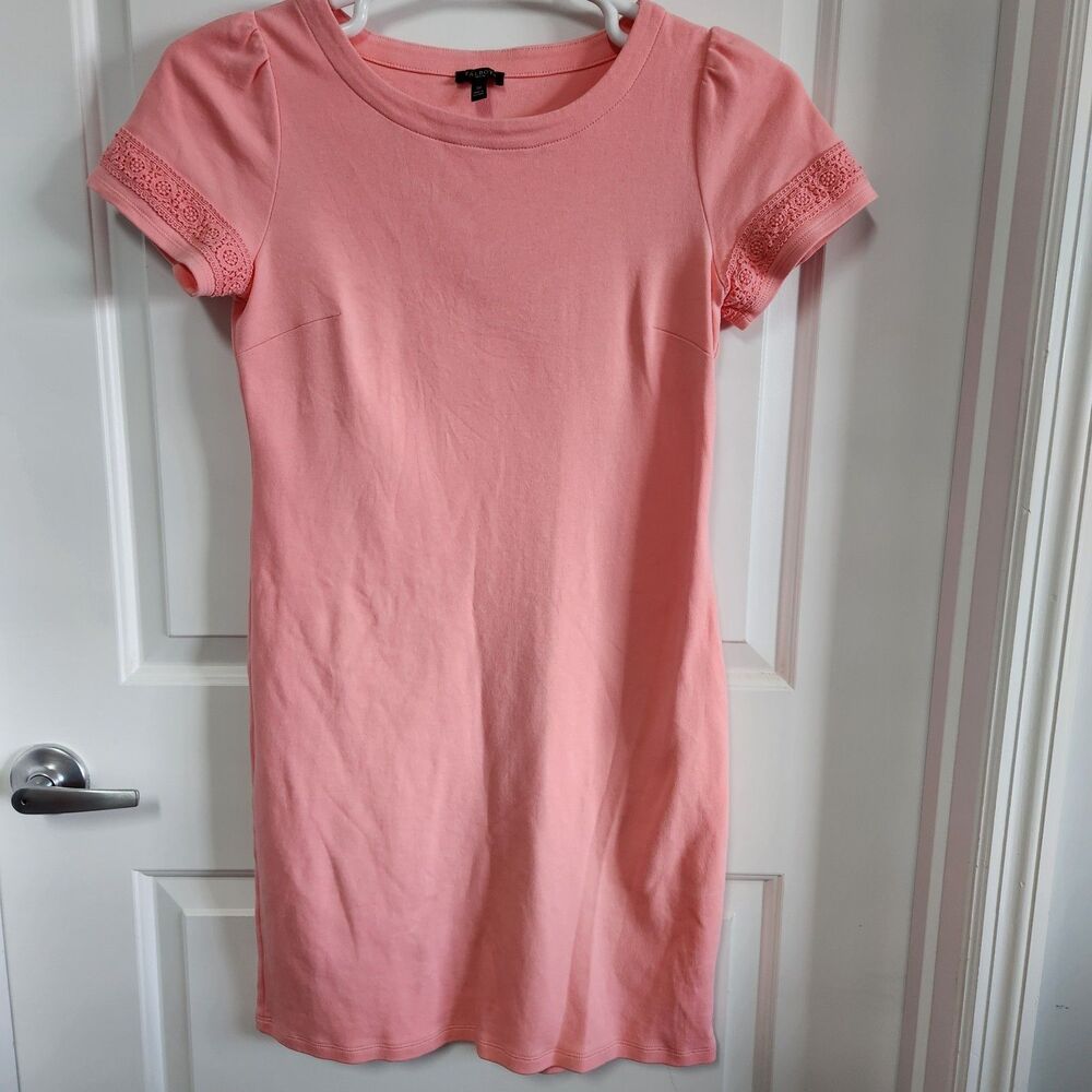 Talbots Woman Small Petite Dress Pink Cotton Jersey Knit T-Shirt Detail Sleeves